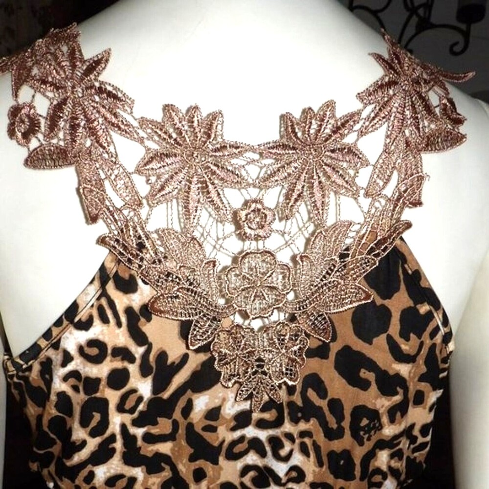 Leopard Print One Piece Jumpsuit Romper Lace Back Size M/L READ Silk Polyester - Picture 7 of 9